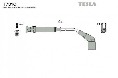 Комплект кабелей зажигания TESLA T781C