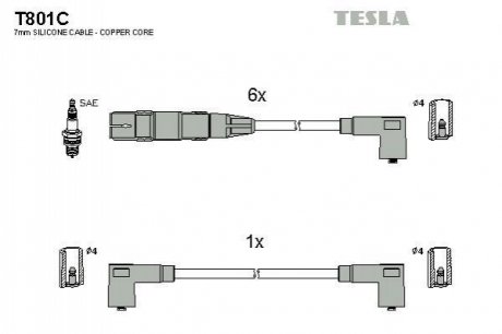 Комплект кабелiв запалювання TESLA T801C