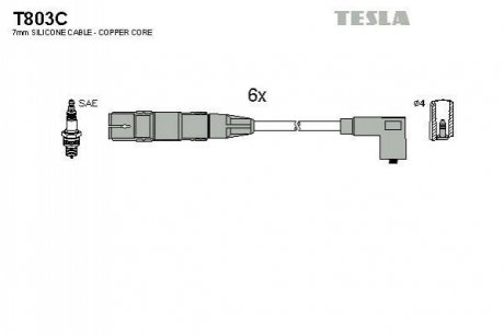 Комплект кабелей зажигания TESLA T803C