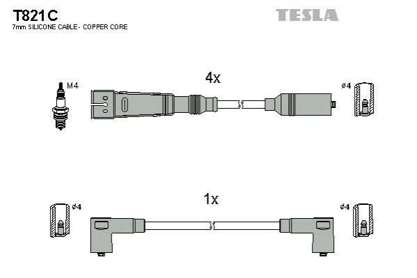 <strong>Кабель запалювання к-кт Seat,VW 88-02 1,4 TESLA T821C (фото 1)</strong>