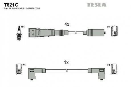 Кабель запалювання к-кт Seat,VW 88-02 1,4 для TESLA T821C фото товару
