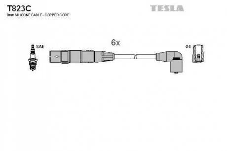 Кабель запалювання к-кт Ford Galaxy 2,8 96-00,VW 2,8 VR6 92-00 для TESLA T823C фото товару