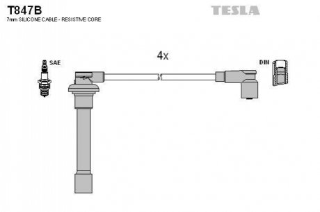 Комплект кабелей зажигания TESLA T847B (фото 1)