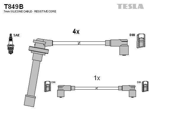 <strong>Кабель запалювання к-кт Nissan Primera P10,P11, Sunny 90-02 TESLA T849B (фото 1)</strong>