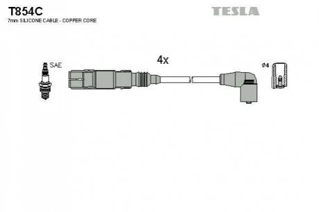 Провід високовольтний, комплект Skoda Octavia (I,II) 1.6i/ VW Caddy III, Golf (IV,V,VI) 1.6i  BLATNA для TESLA T854C фото товару