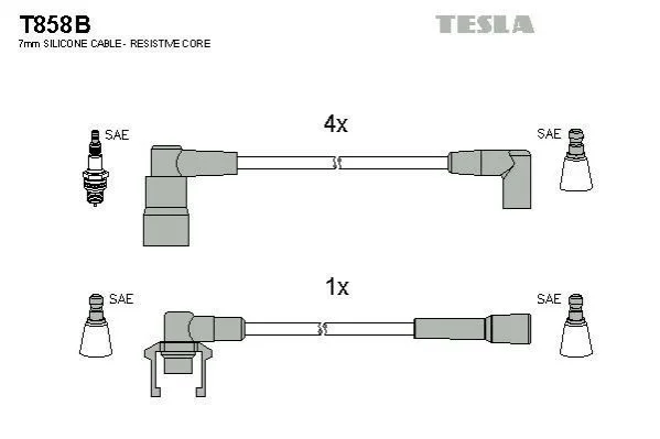 <strong>Кабель запалювання к-кт Renault 19 89-95 1,7, Volvo 86-96 440, 460,480 1,7 TESLA T858B (фото 1)</strong>