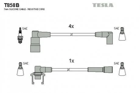 Кабель запалювання к-кт Renault 19 89-95 1,7, Volvo 86-96 440, 460,480 1,7 для TESLA T858B фото товару