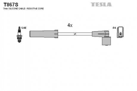 Комплект кабелей зажигания TESLA T867S