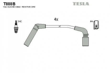 Провід свічковий Матіз 1,0/Авео 1,2 (силікон) Tesla для TESLA T888B фото товару