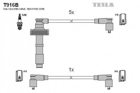 Кабель запалювання к-кт Safrane II 96-00 2,5 20V, Volvo 91-02 850,S70,V70 2,0 для TESLA T916B фото товару