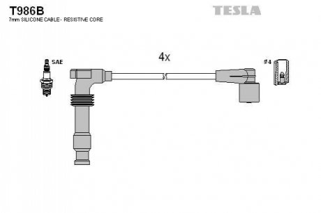 Комплект кабелей зажигания TESLA T986B (фото 1)