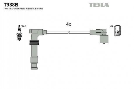 Комплект кабелей зажигания TESLA T988B