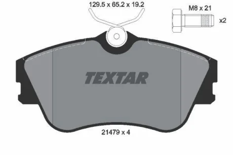 Комплект гальмівних колодок передн, VW CALIFORNIA T4 CAMPER, TRANSPORTER T4 1.8-2.8 07.90-06.03 для TEXTAR 2147902 фото товару