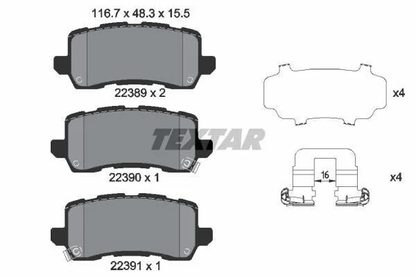 <strong>Комплект гальмівних колодок задн, ACURA MDX, TLX HONDA ODYSSEY 2.4/3.5 11.13- TEXTAR 2238901 (фото 1)</strong>