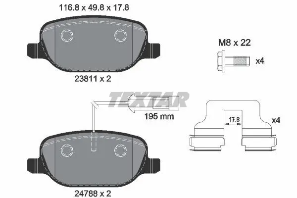 <strong>Комплект гальмівних колодок задн, ALFA ROMEO 159, GIULIETTA 1.4-2.0D 03.06-12.20 TEXTAR 2381101 (фото 1)</strong>
