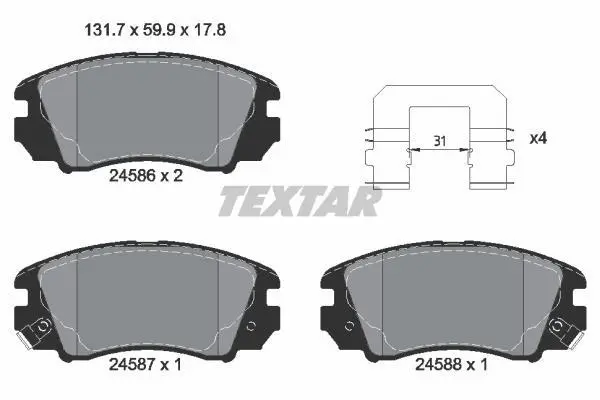 <strong>Комплект гальмівних колодок передн, HYUNDAI SONATA V KIA MAGENTIS II 2.0-2.7 01.05-12.10 TEXTAR 2458601 (фото 1)</strong>