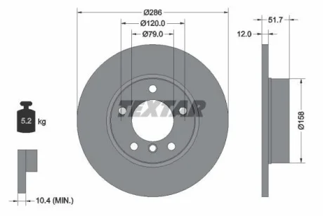 Диск гальмівний BMW 3(E36)/Z3(E36) "F D=286mm "90-"03 для TEXTAR 92055503 фото товару