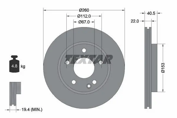 <strong>Диск гальмівний MERCEDES A1(W168) "F D=260mm "97-"04 TEXTAR 92091303 (фото 1)</strong>