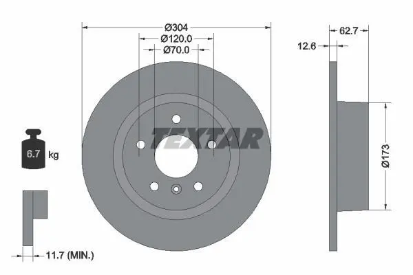 <strong>Диск гальмівний LAND ROVER Discovery/Range Rover "R D=304mm "94-12 TEXTAR 92095203 (фото 1)</strong>