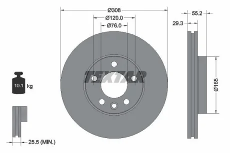 Диск гальмівний VW - замена на T92279505 для TEXTAR 92121205 фото товару