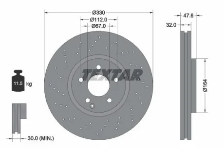 Диск гальмівний MERCEDES E(W211)/S(W220) F D=330mm 02-09 - замена на T92124105 для Mercedes TEXTAR 92124100 фото товару