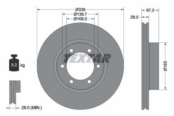 <strong>Диск гальмівний передн Лів/Прав (без маточини) LEXUS GX TOYOTA FORTUNER, HILUX VI, HILUX VII, LAND CRUISER 90, LAND CRUISER PRADO 2.4-4.6 08.97- TEXTAR 92137300 (фото 1)</strong>