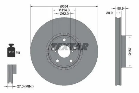 Диск гальмівний передн Лів (без маточини) LEXUS GS, IS II, IS III, RC 2.0-4.6 04.05- для TEXTAR 92147800 фото товару