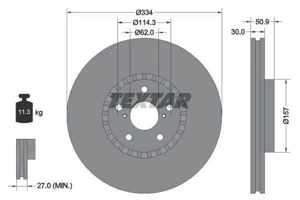 <strong>Диск гальмівний передн Прав (без маточини) LEXUS GS, IS II, IS III, RC 2.0-4.6 04.05- TEXTAR 92147900 (фото 1)</strong>