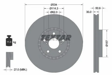 Диск гальмівний передн Прав (без маточини) LEXUS GS, IS II, IS III, RC 2.0-4.6 04.05- для TEXTAR 92147900 фото товару
