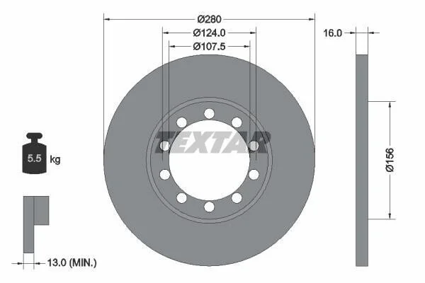 <strong>Диск гальмівний задн Лів/Прав (без маточини) FORD TRANSIT, TRANSIT TOURNEO, TRANSIT V363 2.2D-3.2D 04.06-12.18 TEXTAR 92152000 (фото 1)</strong>