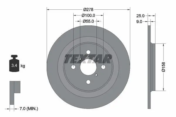 <strong>Диск гальмівний задн лів/прав (без маточини) TOYOTA YARIS, YARIS / VIOS 1.0-1.8 01.05-06.20 TEXTAR 92161900 (фото 1)</strong>