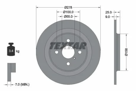Диск гальмівний задн лів/прав (без маточини) TOYOTA YARIS, YARIS / VIOS 1.0-1.8 01.05-06.20 для TEXTAR 92161900 фото товару