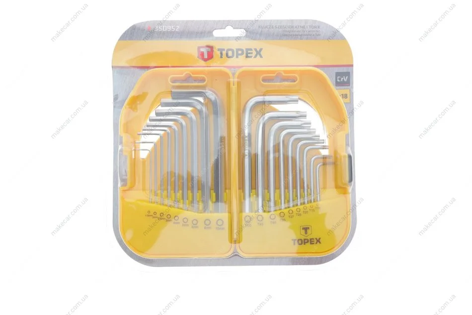 <strong>Ключі шестигранні і Torx, набір 18 шт.*1 уп. Topex 35D952 (фото 1)</strong>