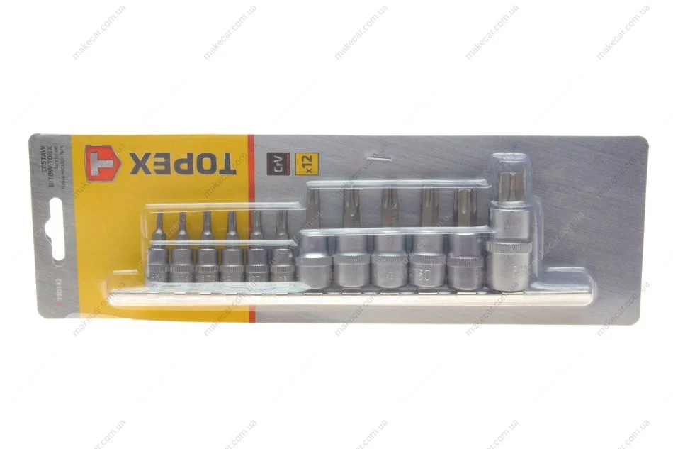 <strong>Головка змінна Torx 1/4", 3/8", 1/2", набір 12 шт. Topex 39D342 (фото 1)</strong>