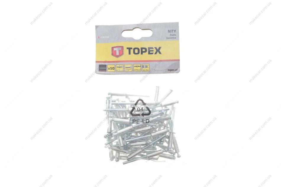 <strong>Заклепки алюмінієві 4.8 мм x 14,5 мм, 50 шт.*1 уп. Topex 43E504 (фото 1)</strong>