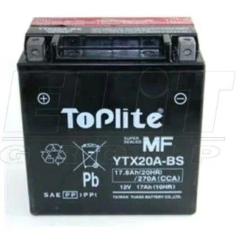 12V,17Ah,д. 150, ш. 87, в.161, електроліт в к-ті, вага 6 кг для TOPLITE YTX20A-BS фото товару