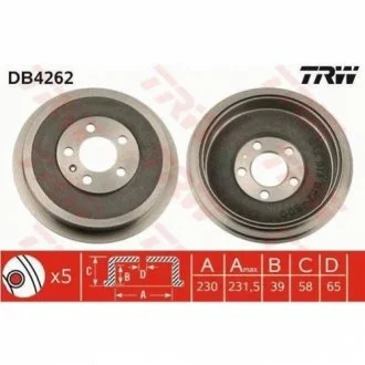 Гальмівний барабан для Skoda, Volkswagen TRW DB4262 фото товару