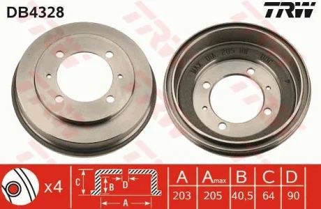 Тормозной барабан для Mitsubishi, Toyota TRW DB4328 фото товару