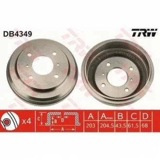 Тормозной барабан для Nissan TRW DB4349 фото товара