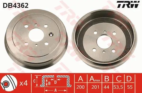 <strong>Гальмівний барабан CITROEN/PEUGEOT/TOYOTA C1/Aygo/107/108 \'\'05>> TRW DB4362 (фото 1)</strong>