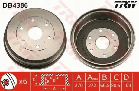 Барабан гальмівний для TRW DB4386 фото товару