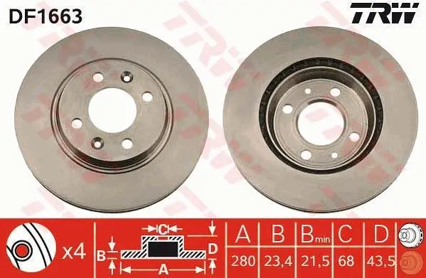 <strong>Диск гальмівний передн лів/прав SAAB 900 I, 9000 2.0/2.1 09.79-12.98 TRW DF1663 (фото 1)</strong>