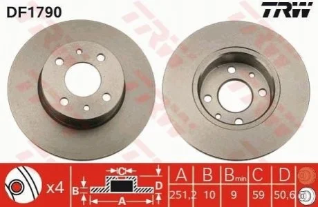 Диск гальмівний для Lancia, Alfa Romeo TRW DF1790 фото товару