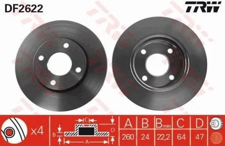 Диск гальмівний для Ford TRW DF2622 фото товару