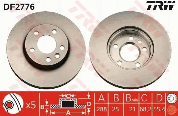 <strong>Диск гальмівний (1 шт.) FORD (Europe) - SEAT - VOLKSWAGEN Galaxy/Galaxy Van/Alhambra/A TRW DF2776 (фото 1)</strong>