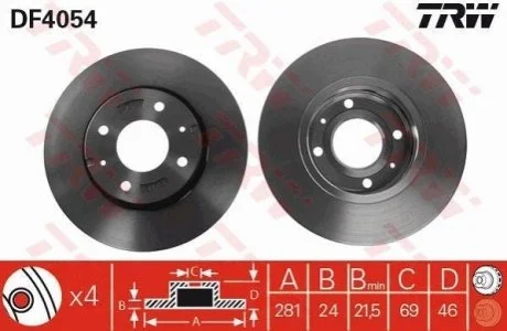 Диск гальмівний для Mitsubishi, Volvo TRW DF4054 фото товару