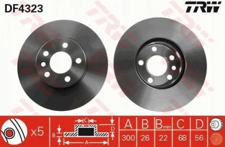 Гальмівний диск для Seat, Volkswagen, Ford TRW DF4323 фото товару