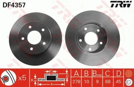 Диск гальмівний для Nissan TRW DF4357 фото товару