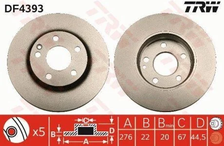 Гальмівний диск для TRW DF4393 фото товару