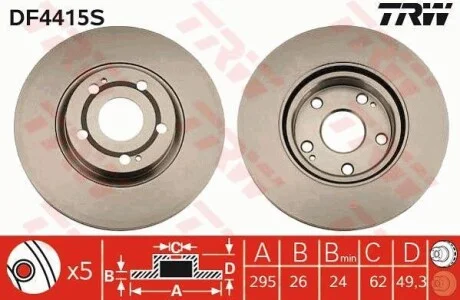 Гальмівний диск для Toyota TRW DF4415S фото товару